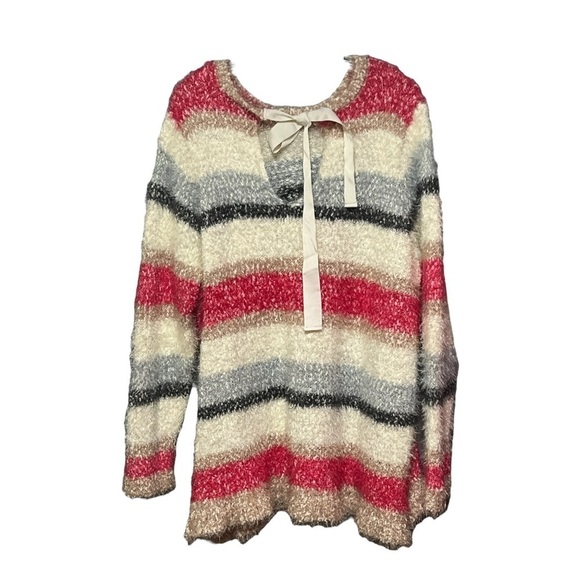 Lane Bryant Stripe Fuzzy Knit Sweater White Multicolor Plus Size 26-28 - Picture 3 of 7